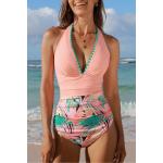 Pinke Tropische Cupshe Neckholder Badeanzüge aus Nylon Handwäsche für Damen Größe M 