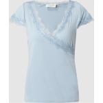 Hellblaue rosemunde V-Ausschnitt T-Shirts aus Spitze für Damen Größe XS 