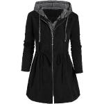 Schwarze Unifarbene Oversize Wasserdichte Maxi Kapuzenmäntel aus Wolle für Damen Größe 6 XL Große Größen für den für den Herbst 
