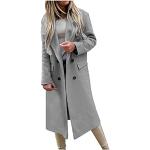 Graue Unifarbene Business Wasserdichte Trenchcoats lang aus Wolle mit Kapuze für Damen Größe S für den für den Herbst 