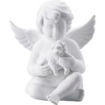 Weiße 14 cm Engelfiguren mit Tiermotiv matt aus Porzellan 