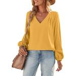Gelbe Business Langärmelige V-Ausschnitt Tunika-Blusen mit Puffärmeln aus Chiffon für Damen Größe M Weihnachten für den für den Sommer 