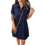Blaue Boho Shirtkleider ohne Verschluss aus Denim für Damen Größe XL Große Größen für den für den Sommer 