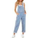 Himmelblaue Jeans-Latzhosen mit Schnalle aus Denim für Damen Größe L für den für den Sommer 