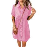 Pinke Boho Shirtkleider ohne Verschluss aus Denim für Damen Größe S für den für den Sommer 