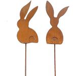 Moderne 10 cm Rostikal Hasen-Gartenfiguren aus Edelrost 2-teilig Ostern 