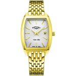 Rotary Damen Quartz Armbanduhr, 25.00mm GehäusegröÃŸe mit weiÃŸ analog Zifferblatt und Gold Metallarmband Armband LB08018/06