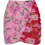 Pinke Blumenmuster Rotate Mini Chiffonröcke mit Pailletten aus Chiffon enganliegend für Damen Größe XS 