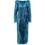 Reduzierte Blaue Langärmelige Rotate V-Ausschnitt Wickelkleider mit Pailletten für Damen Größe XS für Partys für den für den Winter 