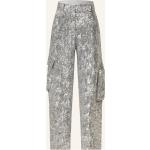Silberne Rotate Freizeithosen mit Pailletten mit Reißverschluss aus Polyester für Damen Größe S für den für den Winter 