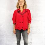 Rote Bestickte Vintage Kurzärmelige Mini Blusenjacken aus Polyester für Damen Größe XL 
