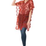 Rote Boho Wickelkleider durchsichtig aus Spitze für Damen Einheitsgröße für den für den Herbst 