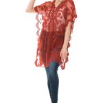 Rote Boho Freizeitkleider durchsichtig für Damen Einheitsgröße für den für den Herbst 