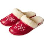 Rote Schneeflocken Leder Damen Hausschuhe Handgefertigt Mit Natürlichem Material Gesund Und Gefüttert Wolle Indoor Haus Schuhe Für Dame