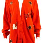 Rote Vintage V-Ausschnitt Longstrickjacken aus Wolle für Damen Größe M 