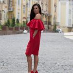 Rote Ärmellose Leinenkleider mit Rüschen aus Leinen für Damen 