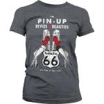 Graue Pin Up Route 66 T-Shirts mit USA-Motiv für Damen Größe M 