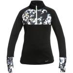 Schwarze Blumenmuster Langärmelige Atmungsaktive Roxy Stehkragen Winterkleider mit Reißverschluss aus Fleece für Damen Größe M 