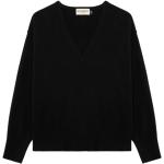 Reduzierte Schwarze Langärmelige V-Ausschnitt Strickpullover aus Wolle für Damen Größe L 