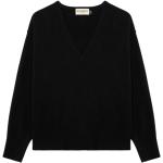 Reduzierte Schwarze Unifarbene Langärmelige V-Ausschnitt Strickpullover aus Wolle für Damen Größe M 