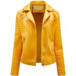 Gelbe Maxi Biker-Lederjacken mit Reißverschluss aus Leder für Damen Größe 3 XL für den für den Winter 
