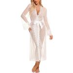 Reduzierte Weiße Elegante Maxi Bademäntel lang durchsichtig aus Mesh für Damen Größe XL für den für den Sommer 