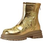 Goldene Vintage Runde High Heel Stiefeletten & High Heel Boots mit Riemchen aus Leder leicht für Damen Größe 39 für den für den Winter 