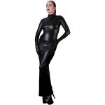 Schwarze Lack-Optik Langärmelige Maxi Stretchkleider mit Reißverschluss aus Leder enganliegend für Damen Größe M für Partys 