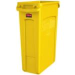 Gelbe Rubbermaid Mülleimer 87l aus Kunststoff mit Deckel 