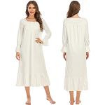 Weiße Langärmelige Damennachthemden aus Baumwolle Handwäsche Größe XXL Große Größen 