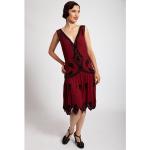 Rubinrote Bestickte Vintage V-Ausschnitt Festliche Kleider mit Pailletten mit Schnalle aus Nylon für Damen Größe S 