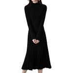 Schwarze Langärmelige Rollkragen Kaschmir-Pullover aus Wolle für Damen Größe XL für den für den Herbst 
