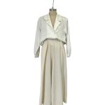 Weiße Vintage Festliche Blusen mit Rüschen mit Knopf für Damen Größe L 