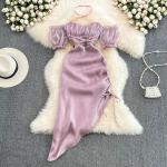 Violette Ärmellose One Shoulder Chiffon-Abendkleider aus Chiffon für Damen Größe L für Partys für den für den Sommer 
