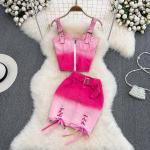 Pinke Mini High Waist Röcke & Taillenröcke mit Reißverschluss aus Kunstfaser für Damen Größe L für den für den Sommer 