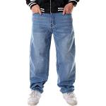 Blaue Unifarbene Hip Hop Baggy Jeans & Loose Fit Jeans mit Reißverschluss aus Denim für Herren Übergrößen 
