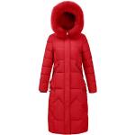 Rote Gesteppte Elegante Mini Trenchcoats kurz aus Softshell mit Kapuze für Damen Größe L für den für den Herbst 