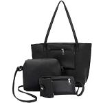 Schwarze Handtaschen Sets mit Reißverschluss aus Kunstleder für Damen klein 