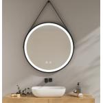 Reduzierte Schwarze Moderne Runde Badspiegel & Badezimmerspiegel 80 cm aus Kunstleder LED beleuchtet 