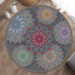 Graue Motiv Moderne Runde Shaggy Teppiche 60 cm mit Mandala-Motiv matt aus Kokosfaser 