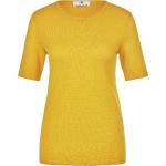 Gelbe Halblangärmelige Peter Hahn Rundhals-Ausschnitt Kaschmir-Pullover mit Vogel-Motiv aus Wolle maschinenwaschbar für Damen Größe XL 