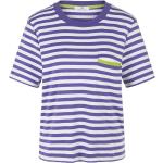 Lila Gestreifte Halblangärmelige Peter Hahn Shirts mit Tasche mit Vogel-Motiv aus Jersey maschinenwaschbar für Damen Größe L 