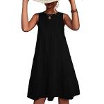 Schwarze Unifarbene Casual Ärmellose Midi Rundhals-Ausschnitt Stufenkleider für Damen Größe L für den für den Sommer 