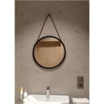 Schwarze Runde Badspiegel & Badezimmerspiegel 60 cm aus Leder mit Rahmen 