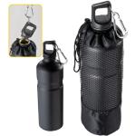 Rustikale Outdoor Camping Trinkflasche mit 750 mL aus Aluminium in Schwarz mit Netztasche von noTrash2003