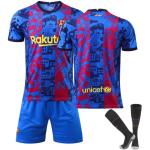 RUVON 21-22 Camouflage Barcelona Messi Trikot Kinder Fußball Jersey Nr. 9 Nr. 25 Aubameyang Nr. 10 Ansu Fati Kids Football Sport T Shirt Shorts and Socks Quick Dry Breathable Suit Set