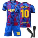RUVON 21-22 Camouflage Barcelona Messi Trikot Kinder Fußball Jersey Nr. 9 Nr. 25 Aubameyang Nr. 10 Ansu Fati Kids Football Sport T Shirt Shorts and Socks Quick Dry Breathable Suit Set