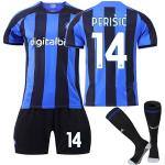 23 Inter-Milan Home Blue Black Stripe Trikot für Kinder Fußball Jersey Anzug Nr. 90 Lukaku Nr. 9 Dzeko Nr. 10 Lautaro Nr. 14 Perisic Fussball Sport Kids Nerazzurri T Shirt Football Jersey Set