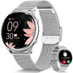 Silberne Smartwatches mit Touchscreen-Zifferblatt mit Anruf-Funktion mit Silikonarmband für Damen zum Fitnesstraining 