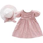 Rosa Blumenmuster Elegante Ärmellose Kinderkleider mit Kopfbedeckung aus Baumwollmischung für Babys für den für den Frühling 
